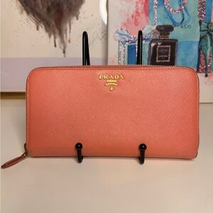 Prada Coral Pink Zip-Around Wallet